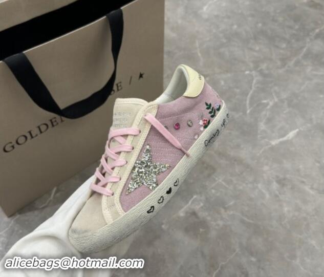 Grade Quality Golden Goose Super-Star Sneakers in Grey and Purple Suede with Girl Print 0530001