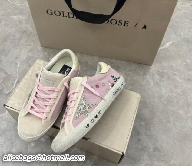 Grade Quality Golden Goose Super-Star Sneakers in Grey and Purple Suede with Girl Print 0530001