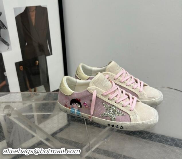 Grade Quality Golden Goose Super-Star Sneakers in Grey and Purple Suede with Girl Print 0530001