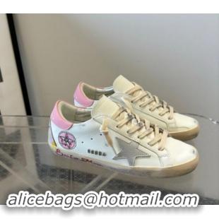 Sumptuous Golden Goose Super-Star Sneakers in Leather with Moon Print White/Light Pink 0530004