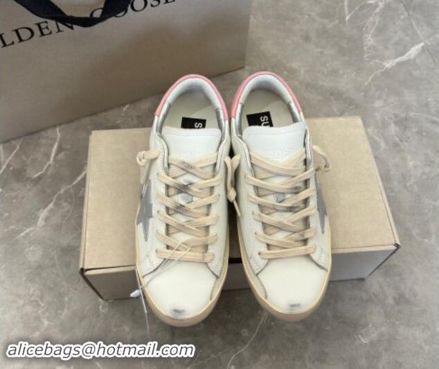 Sumptuous Golden Goose Super-Star Sneakers in Leather with Moon Print White/Light Pink 0530004