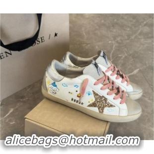 Duplicate Golden Goose Super-Star Sneakers in Printed Leather White/Silver 0530006