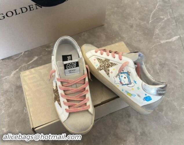 Duplicate Golden Goose Super-Star Sneakers in Printed Leather White/Silver 0530006