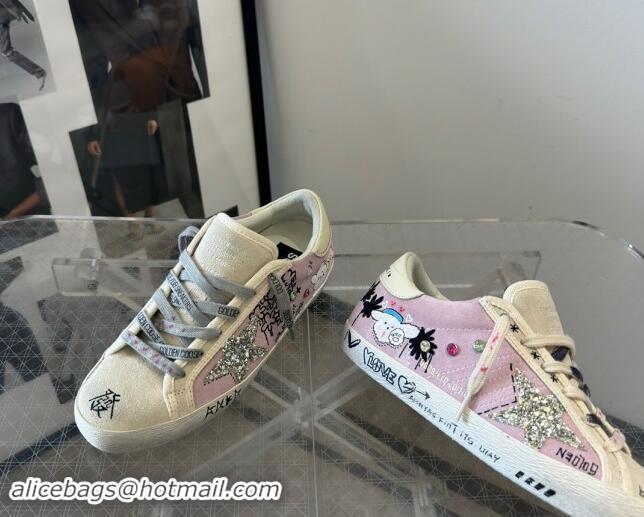 Stylish Golden Goose Super-Star Sneakers in Grey and Purple Printed Suede 0530007