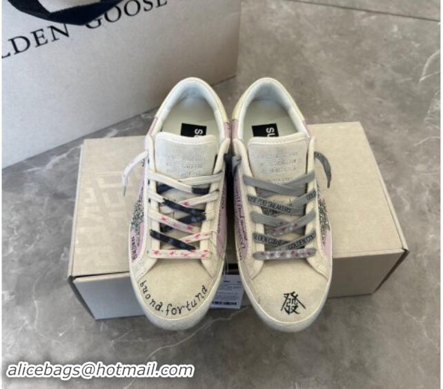 Stylish Golden Goose Super-Star Sneakers in Grey and Purple Printed Suede 0530007