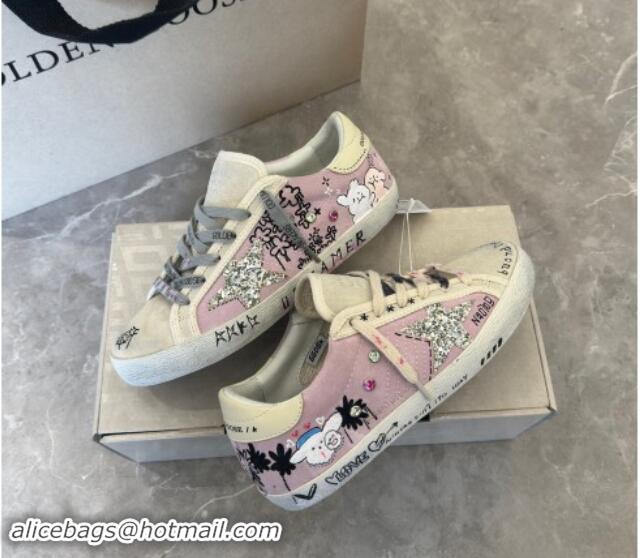 Stylish Golden Goose Super-Star Sneakers in Grey and Purple Printed Suede 0530007