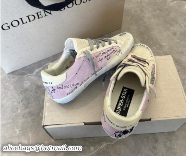 Stylish Golden Goose Super-Star Sneakers in Grey and Purple Printed Suede 0530007