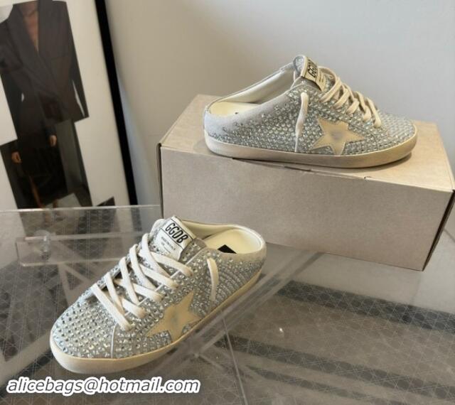 Top Design Golden Goose Super-Star Sneaker Mules in Grey Suede and Star with Strass 530010