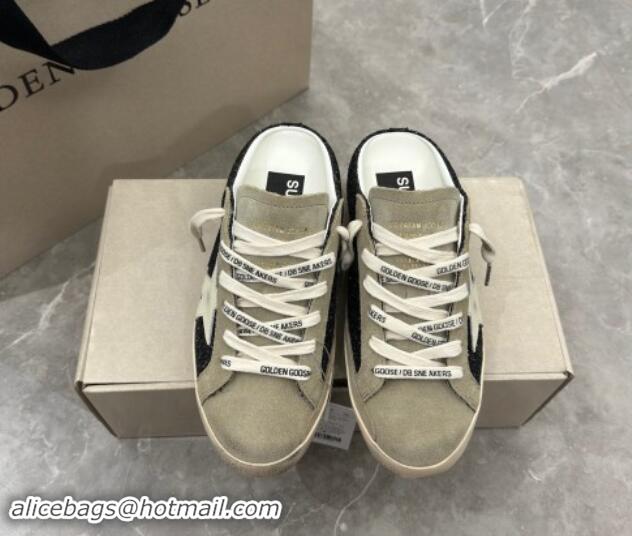 Trendy Design Golden Goose Super-Star Sneaker Mules in Grey Suede and Black Glitter with White Star 530011