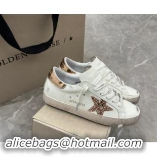 Popular Style Golden Goose Super-Star Sneakers in White Leather with Gold Glitter Star and Tab 530012