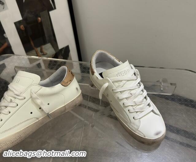 Popular Style Golden Goose Super-Star Sneakers in White Leather with Gold Glitter Star and Tab 530012