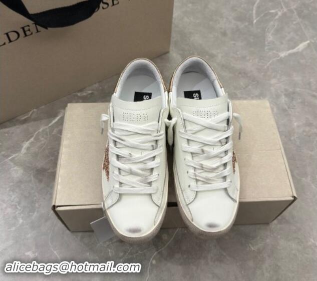 Popular Style Golden Goose Super-Star Sneakers in White Leather with Gold Glitter Star and Tab 530012