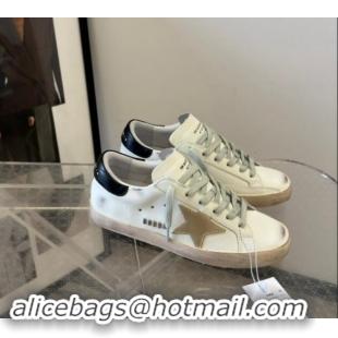 Luxury Discount Golden Goose Super-Star Sneakers in White Leather with Gold Star and Black Tab 0530015