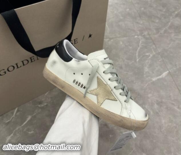 Luxury Discount Golden Goose Super-Star Sneakers in White Leather with Gold Star and Black Tab 0530015