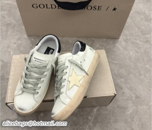 Luxury Discount Golden Goose Super-Star Sneakers in White Leather with Gold Star and Black Tab 0530015