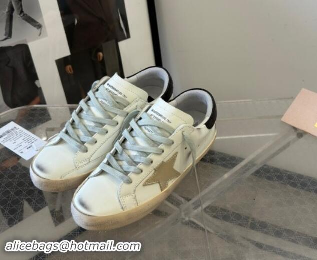 Luxury Discount Golden Goose Super-Star Sneakers in White Leather with Gold Star and Black Tab 0530015