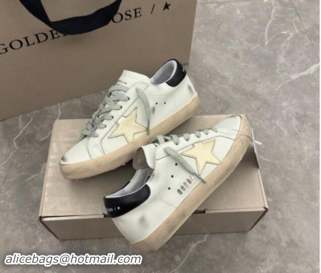 Luxury Discount Golden Goose Super-Star Sneakers in White Leather with Gold Star and Black Tab 0530015