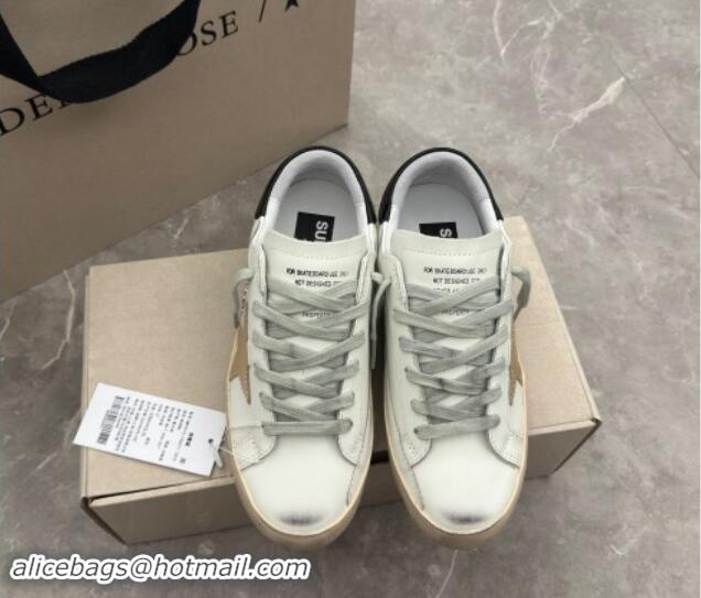 Luxury Discount Golden Goose Super-Star Sneakers in White Leather with Gold Star and Black Tab 0530015