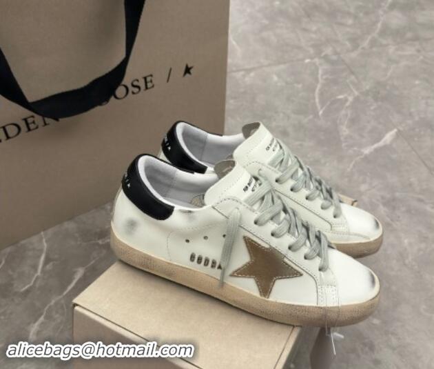 Luxury Discount Golden Goose Super-Star Sneakers in White Leather with Gold Star and Black Tab 0530015