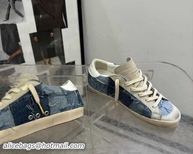 Good Looking Golden Goose Super-Star Sneakers in Blue Denim Patchwork 530018