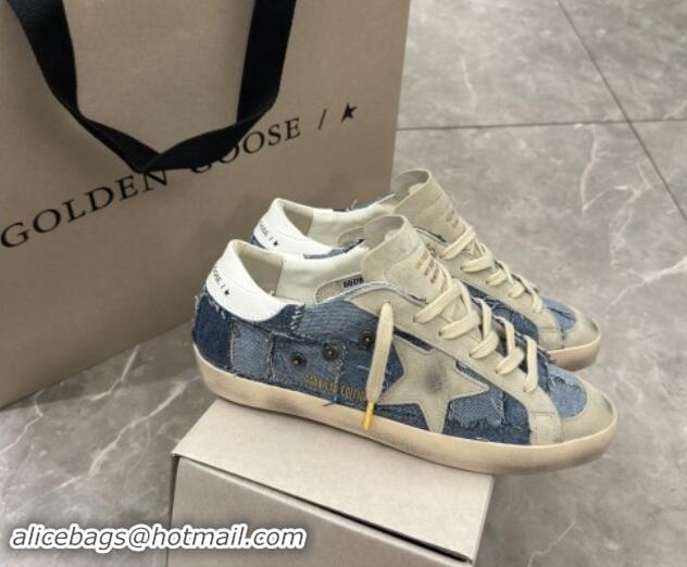 Good Looking Golden Goose Super-Star Sneakers in Blue Denim Patchwork 530018