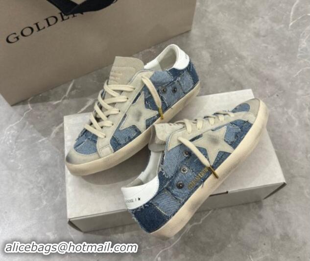 Good Looking Golden Goose Super-Star Sneakers in Blue Denim Patchwork 530018