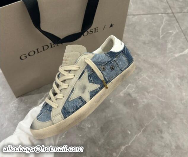 Good Looking Golden Goose Super-Star Sneakers in Blue Denim Patchwork 530018