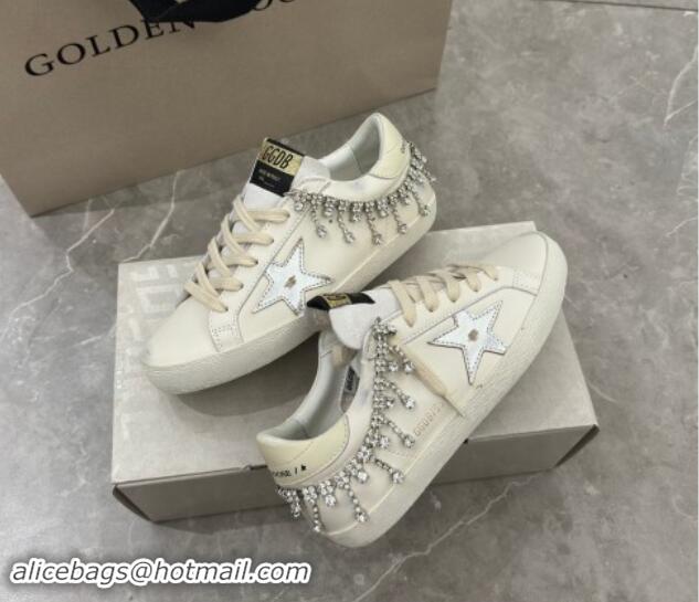 Grade Quality Golden Goose Super-Star Sneakers in white nappa leather with silver metallic leather star and Strass 05300