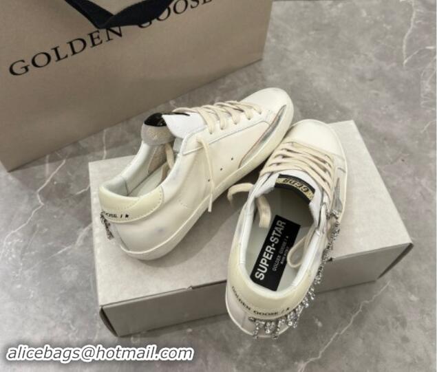 Grade Quality Golden Goose Super-Star Sneakers in white nappa leather with silver metallic leather star and Strass 05300