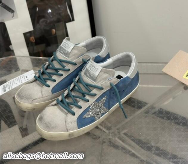 Top Grade Golden Goose Super-Star Sneakers in Denim Blue and Grey Suede 530021