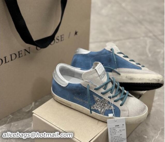 Top Grade Golden Goose Super-Star Sneakers in Denim Blue and Grey Suede 530021