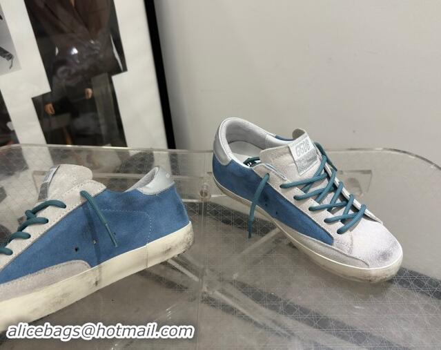 Top Grade Golden Goose Super-Star Sneakers in Denim Blue and Grey Suede 530021