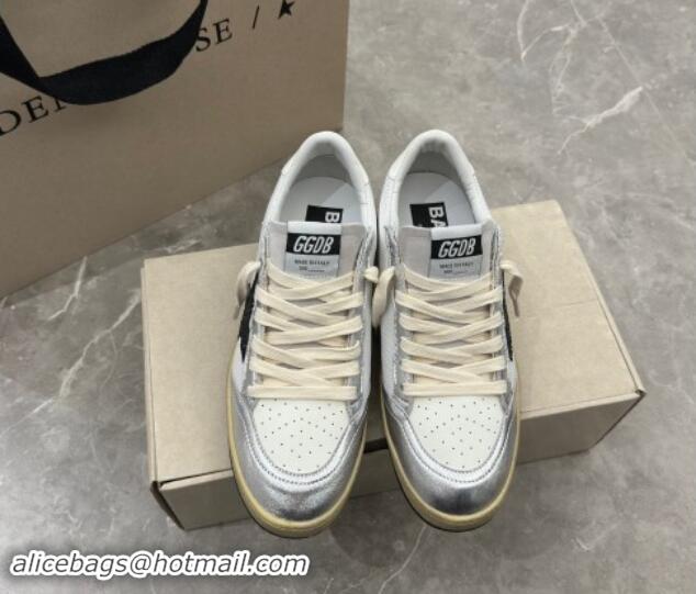 Luxurious Golden Goose Ball Star Sneakers in white mesh with black glitter star and silver inserts 530023