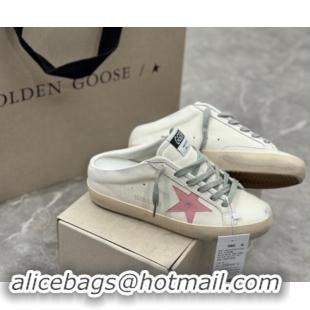 Good Product Golden Goose Super Star Sneaker Mules in white leather with light pink star 0530024