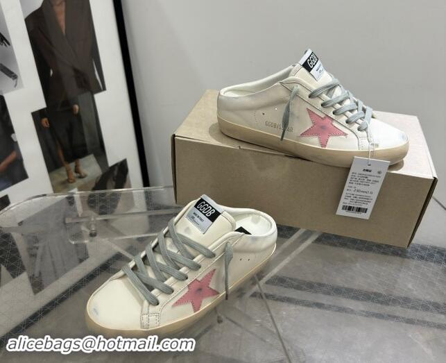 Good Product Golden Goose Super Star Sneaker Mules in white leather with light pink star 0530024