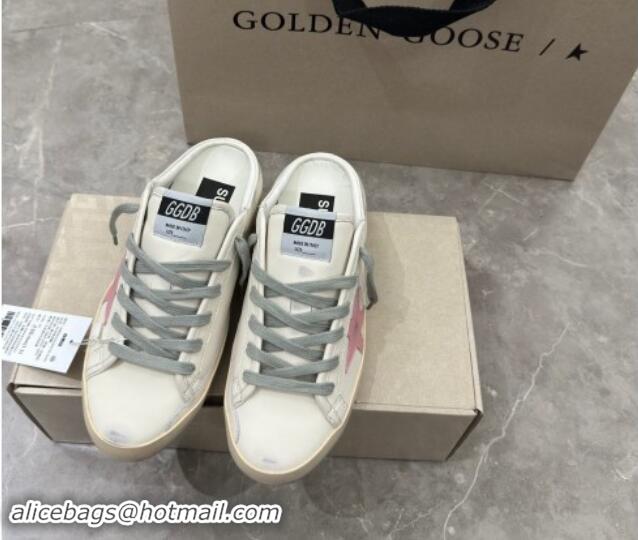 Good Product Golden Goose Super Star Sneaker Mules in white leather with light pink star 0530024