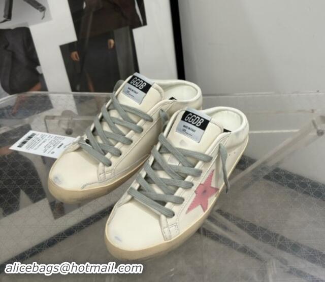 Good Product Golden Goose Super Star Sneaker Mules in white leather with light pink star 0530024