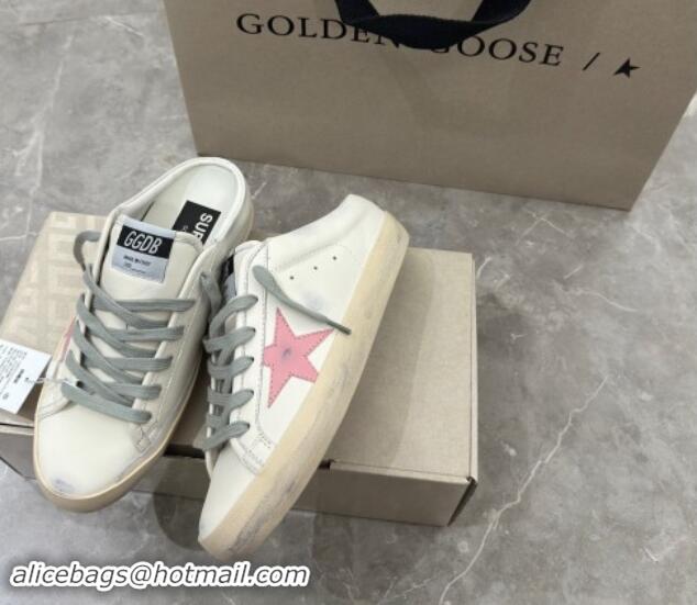 Good Product Golden Goose Super Star Sneaker Mules in white leather with light pink star 0530024