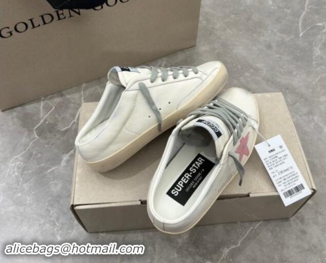 Good Product Golden Goose Super Star Sneaker Mules in white leather with light pink star 0530024