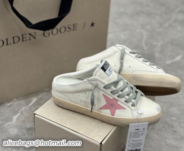 Good Product Golden Goose Super Star Sneaker Mules in white leather with light pink star 0530024