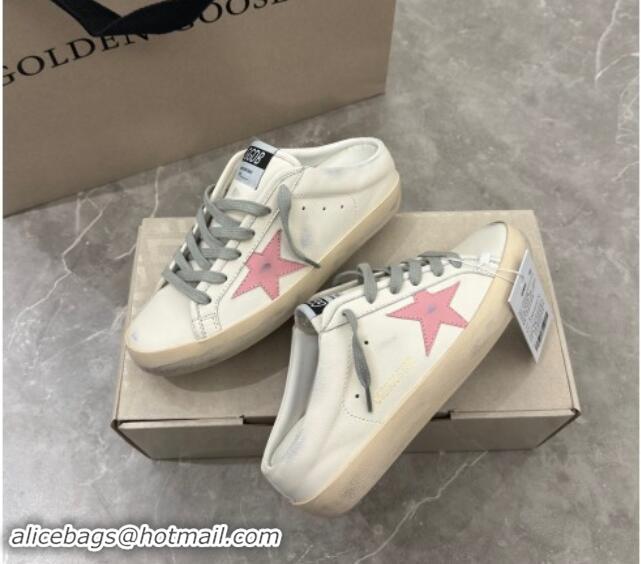 Good Product Golden Goose Super Star Sneaker Mules in white leather with light pink star 0530024