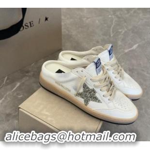 Best Price Golden Goose Ball Star Sneaker Mules in white leather with gold glitter star 530026