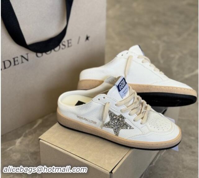 Best Price Golden Goose Ball Star Sneaker Mules in white leather with gold glitter star 530026