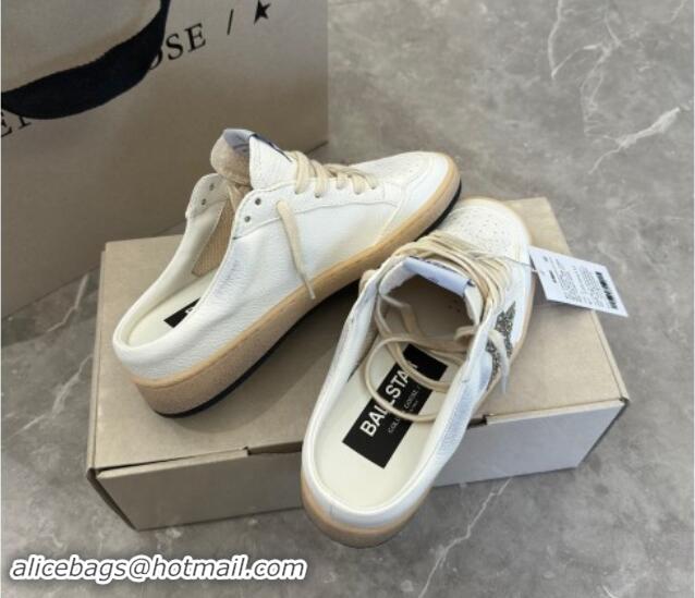 Best Price Golden Goose Ball Star Sneaker Mules in white leather with gold glitter star 530026