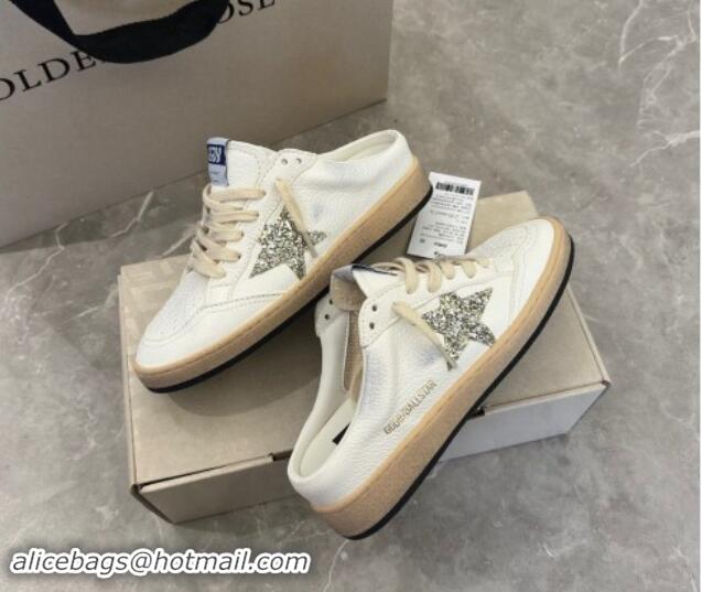 Best Price Golden Goose Ball Star Sneaker Mules in white leather with gold glitter star 530026