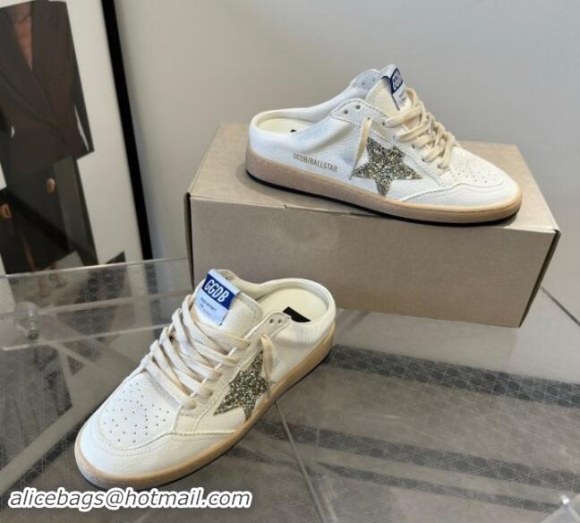 Best Price Golden Goose Ball Star Sneaker Mules in white leather with gold glitter star 530026