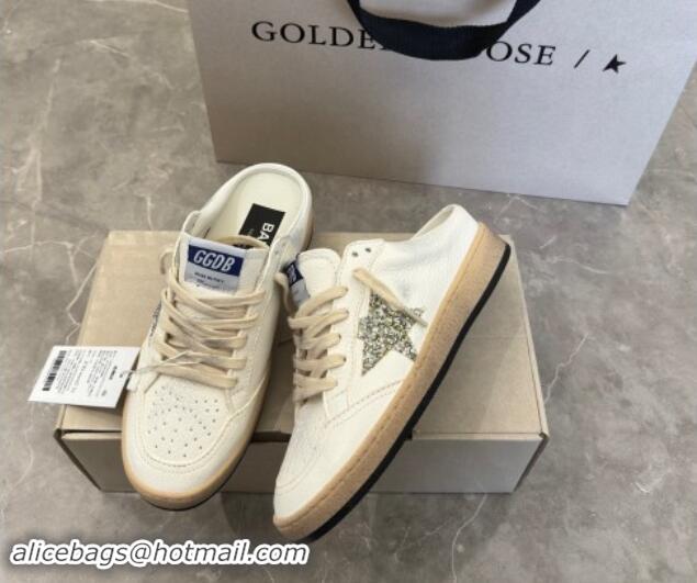 Best Price Golden Goose Ball Star Sneaker Mules in white leather with gold glitter star 530026