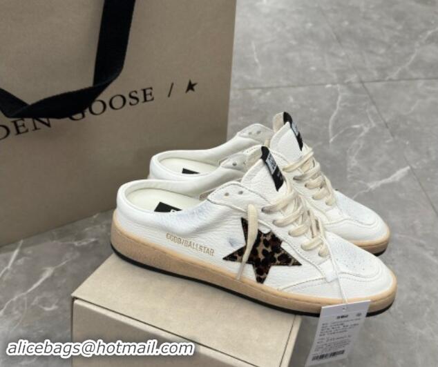 Good Quality Golden Goose Ball Star Sneaker mules in white leather with peony star 530027