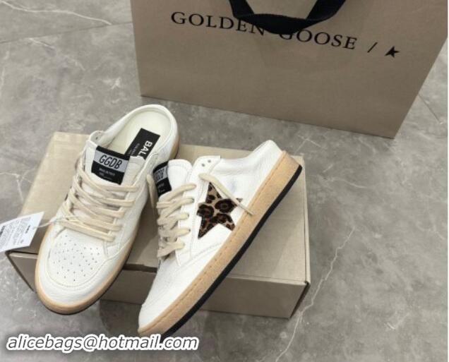 Good Quality Golden Goose Ball Star Sneaker mules in white leather with peony star 530027