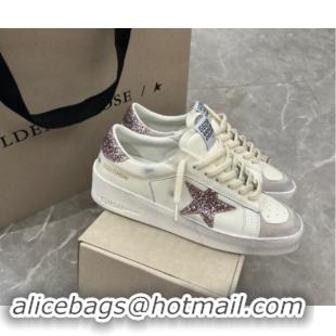 Best Product Golden Goose Stardan Sneakers in white nappa leather and grey suede with pink glitter star and heel tab 530